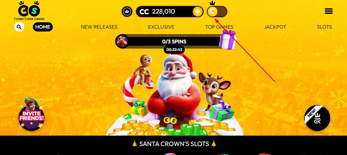 Crown Coins Casino currency-mode interface from our original review