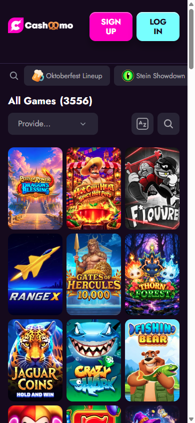Cashoomo Casino mobile games catalog